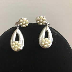 Trifari Silver and Pearl Flower Earrings