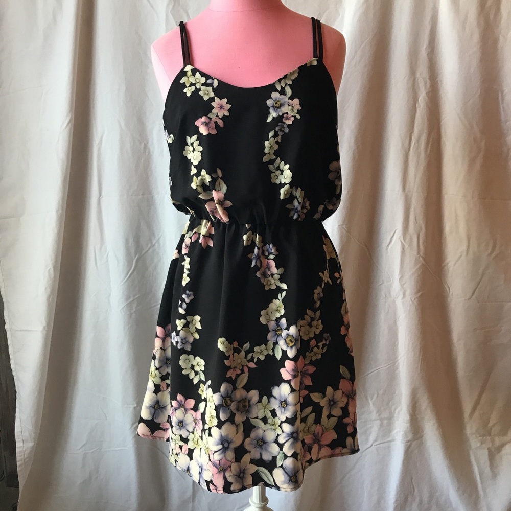 Black floral dress with cross back