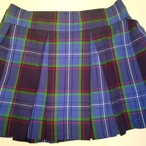 Blue Plaid Pleated Skirt
