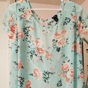 Torrid Mint Drape Back Floral Top