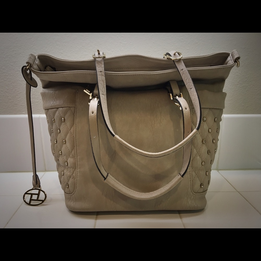 Taupe Tote with Quilted Details
