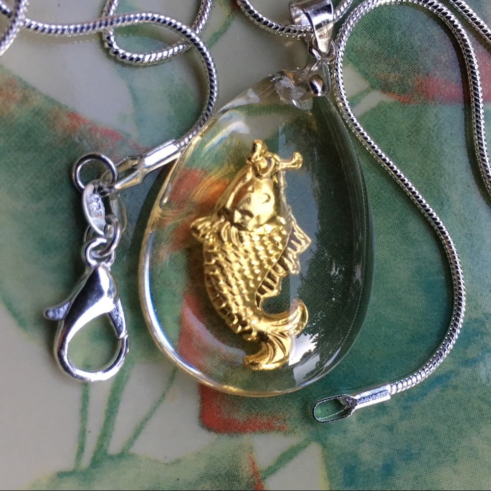 Golden fish 🐟 on silver snake chain