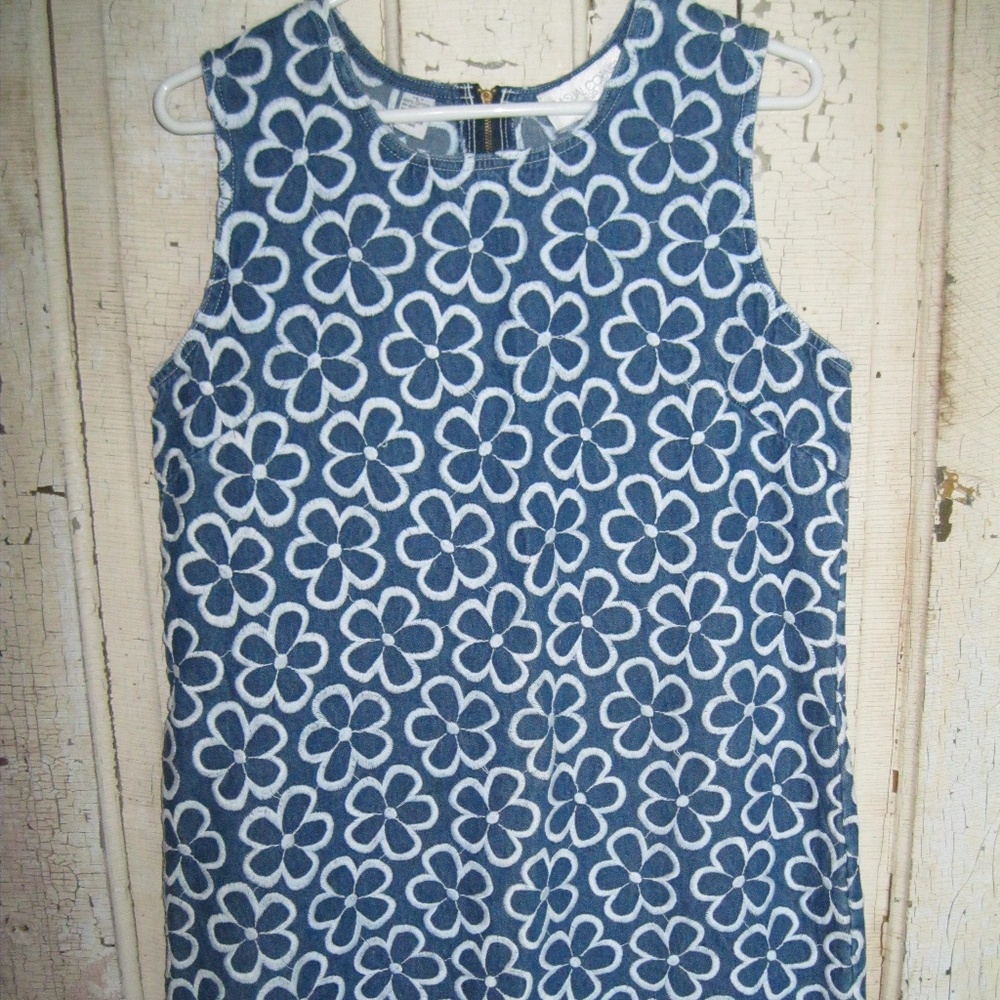 Adorable Denim Dress w/ Stitched Flowers