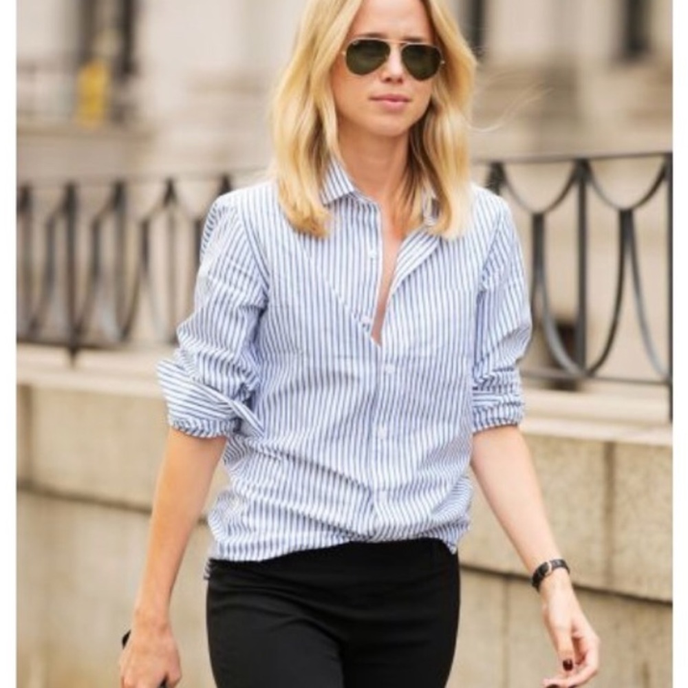 J. Crew Stretch Perfect Striped Button down sz M