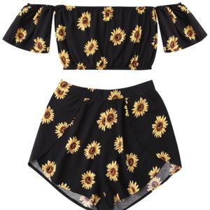 Two piece set off the shoulder crop top and shorts