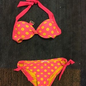 Pink and yellow polka dot bikini