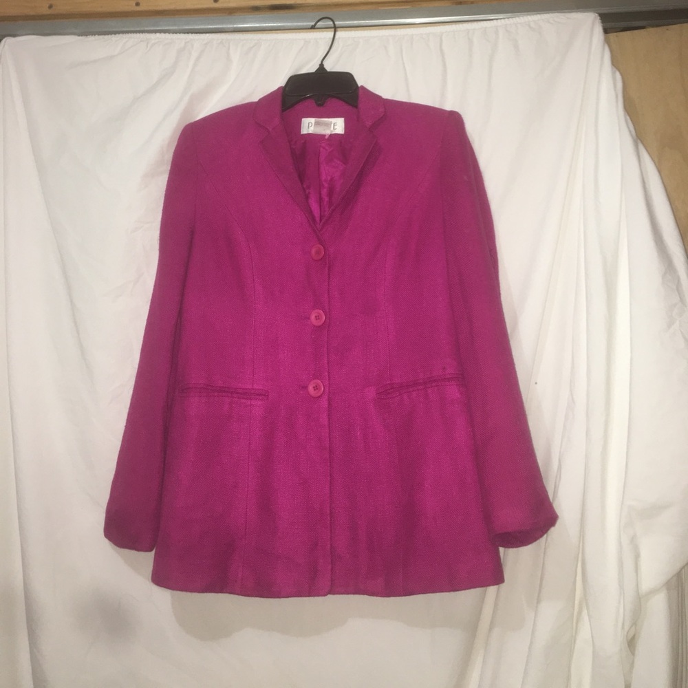 RAYON LINEN PETITE JACKET SZ 0P HOT PINK