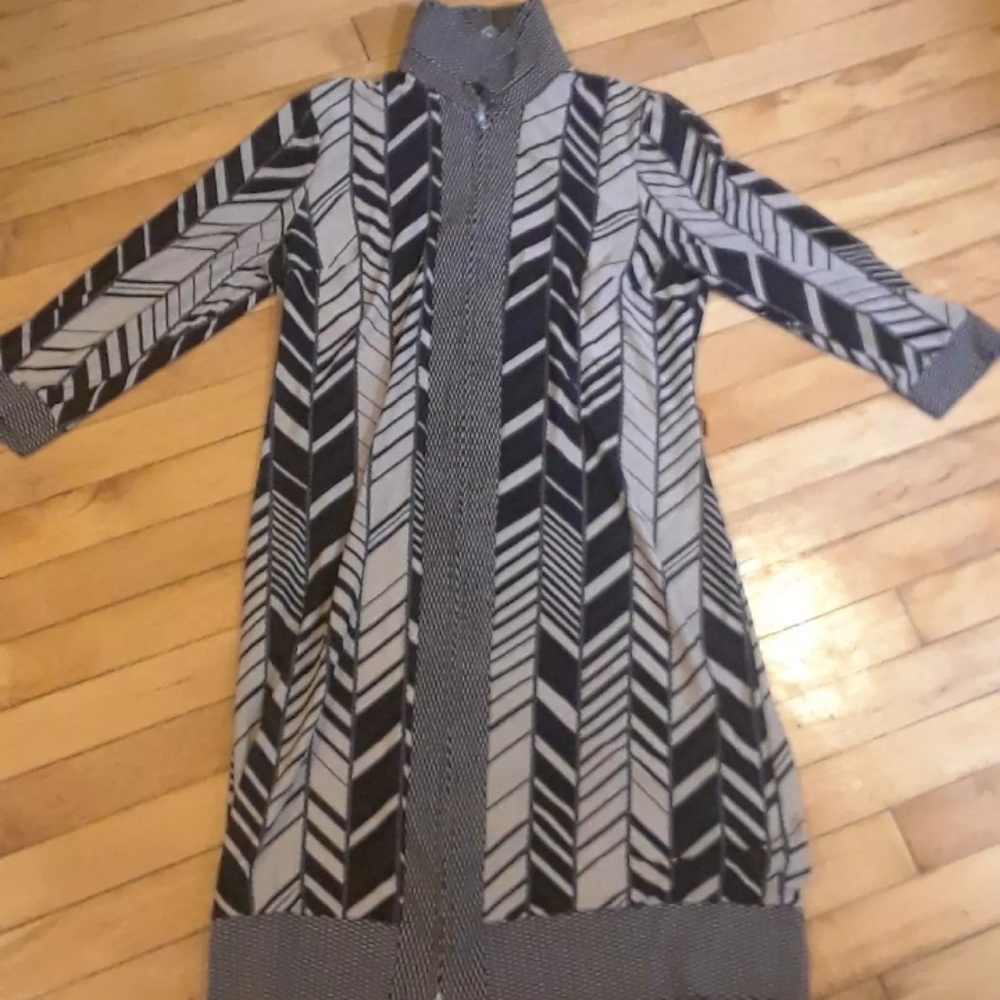 Black And Tan Designed Turtleneck Dress