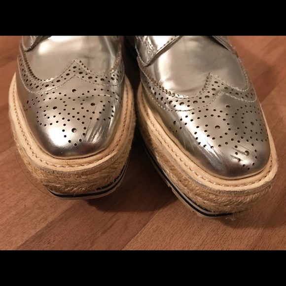 Prada Platform Oxford Silver Leather Fit 36-36.5 - Picture 2 of 3