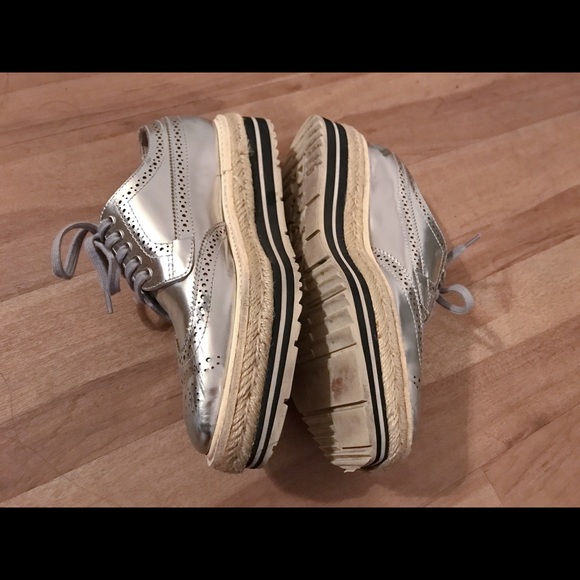 Prada Platform Oxford Silver Leather Fit 36-36.5 - Picture 3 of 3