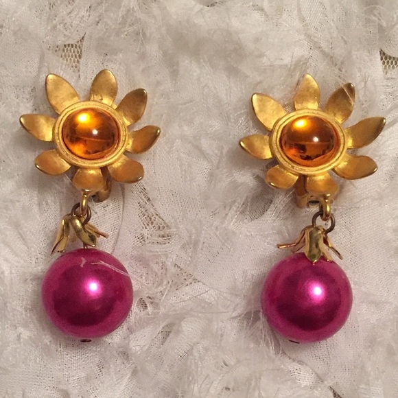 Vintage Flower Drop Earrings - Picture 1 of 3