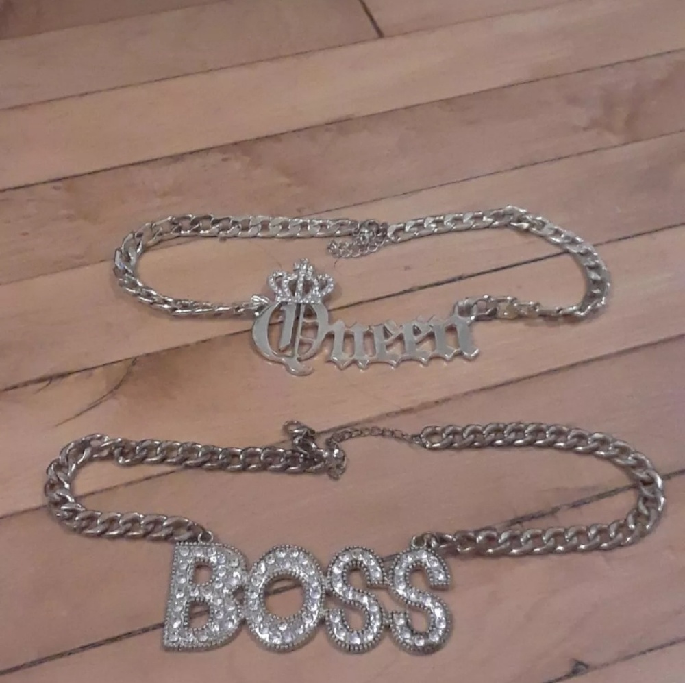 2 Gold Chain Necklaces With Silver Crystals