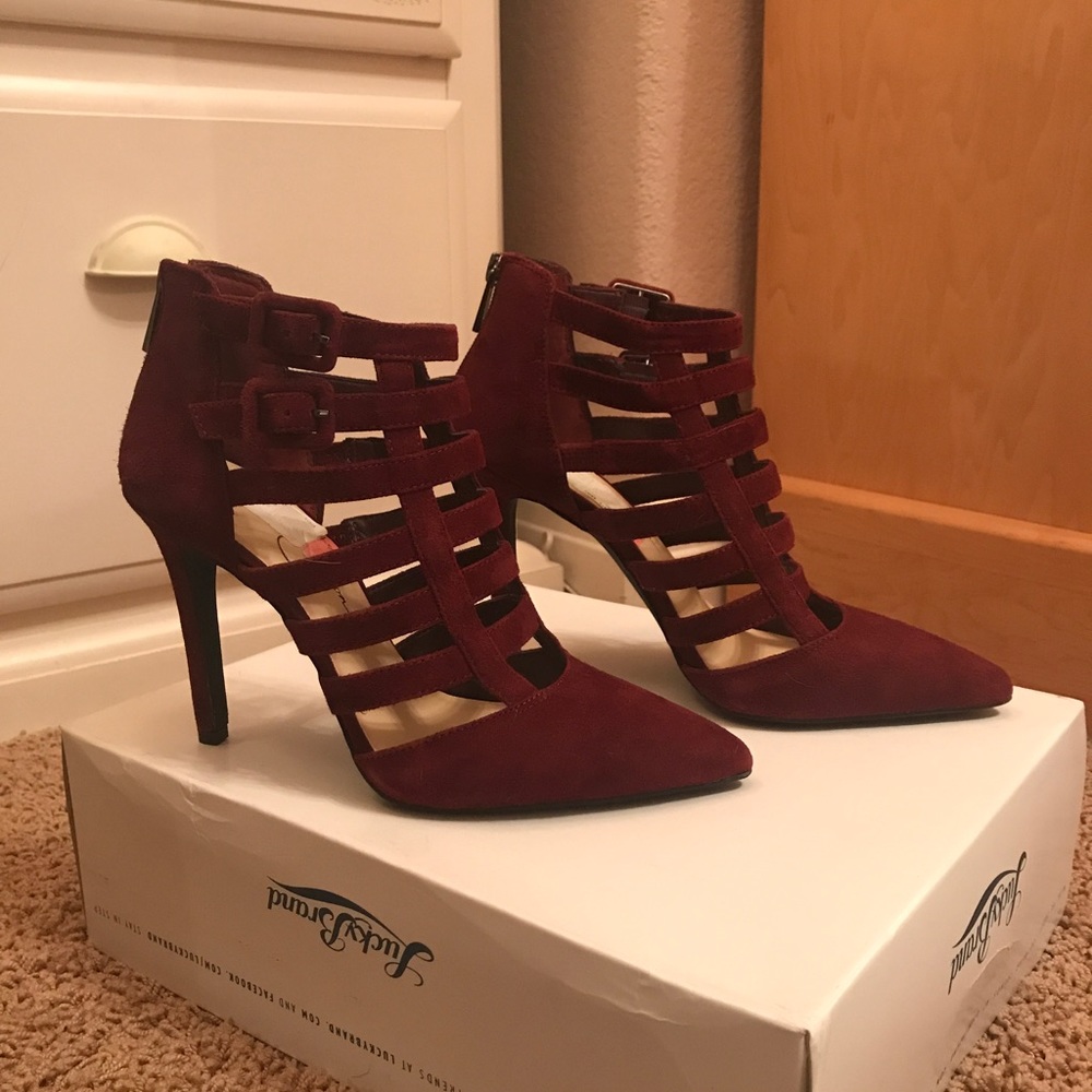 Jessica Simpson Carmody Oxblood Suede Caged Heels