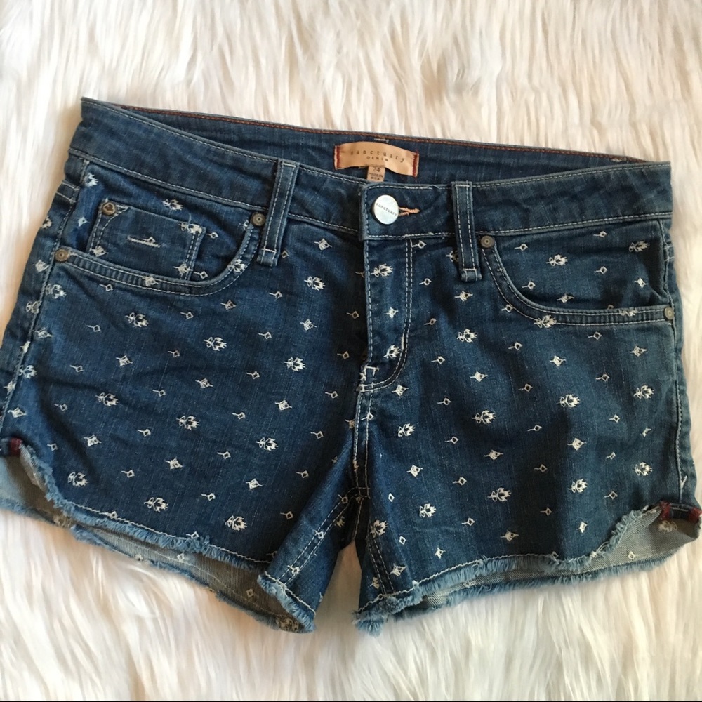 ✨ Sanctuary Denim Embroidered Raw Hem Jean Shorts