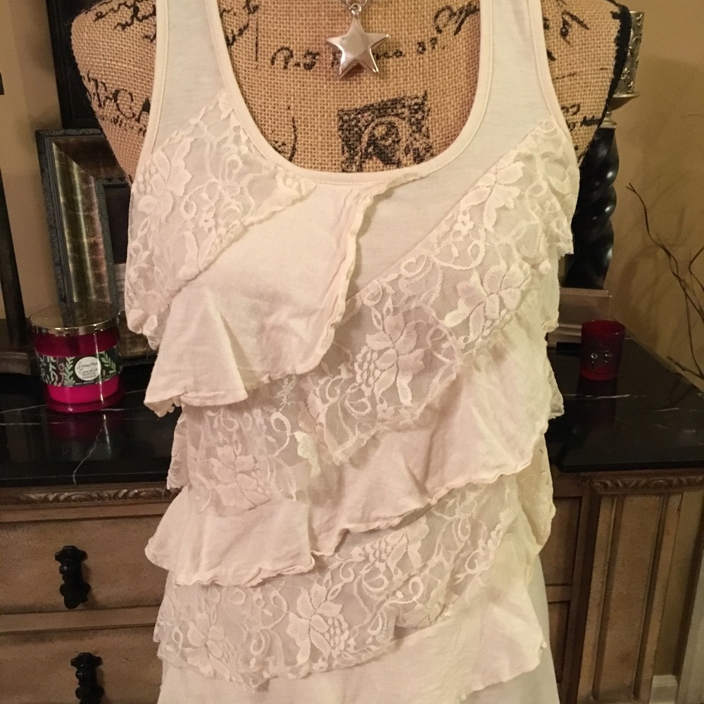 Eyelash Couture Cream Ruffle Lace Tank Top