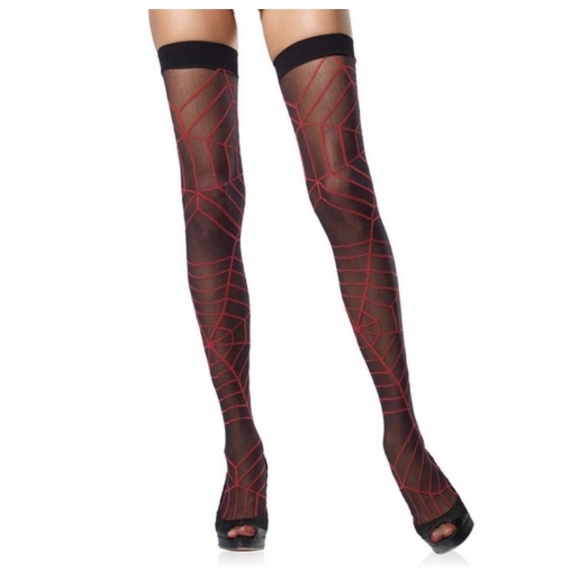 Whimsigoth 90s Goth Spiderweb Thigh Highs Stockings - Picture 1 of 2