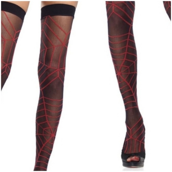 Whimsigoth 90s Goth Spiderweb Thigh Highs Stockings - Picture 2 of 2