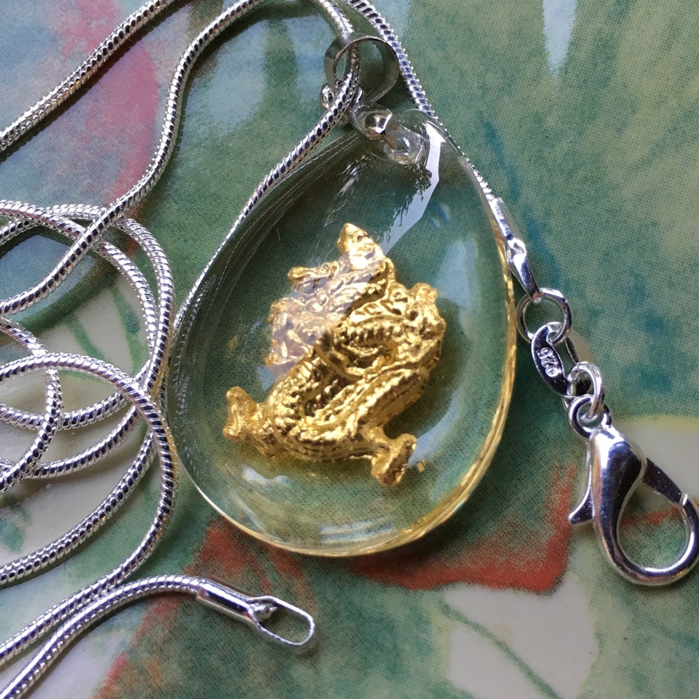 Golden Dragon 🐉 pendant on silver snake chain
