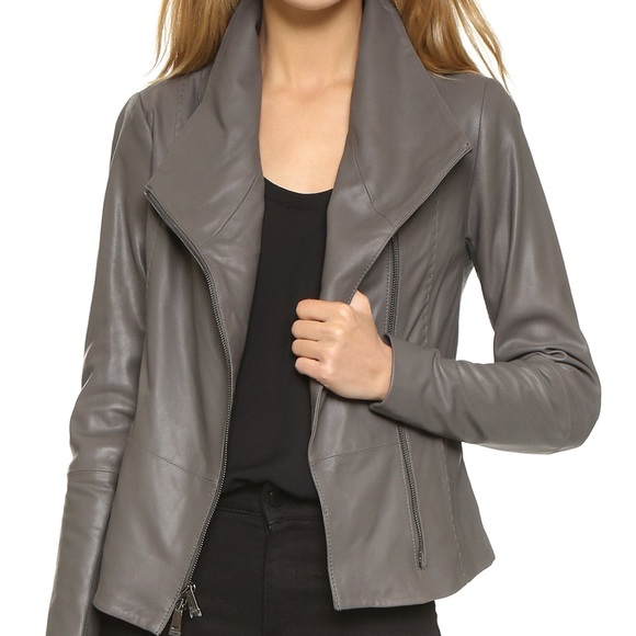 Vince Jackets & Blazers - Vince Gray Scuba Leather Jacket