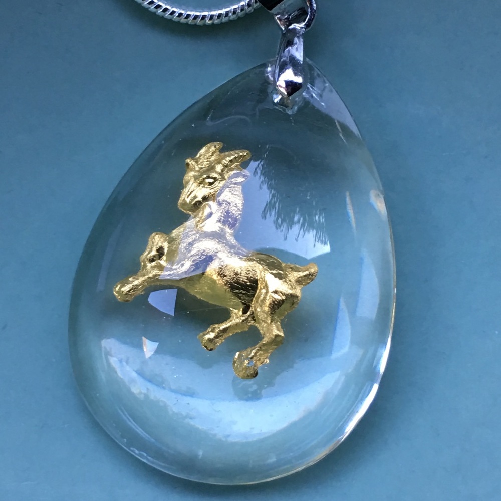 Gold goat 🐐 sheep 🐑 ram pendant on silver chain