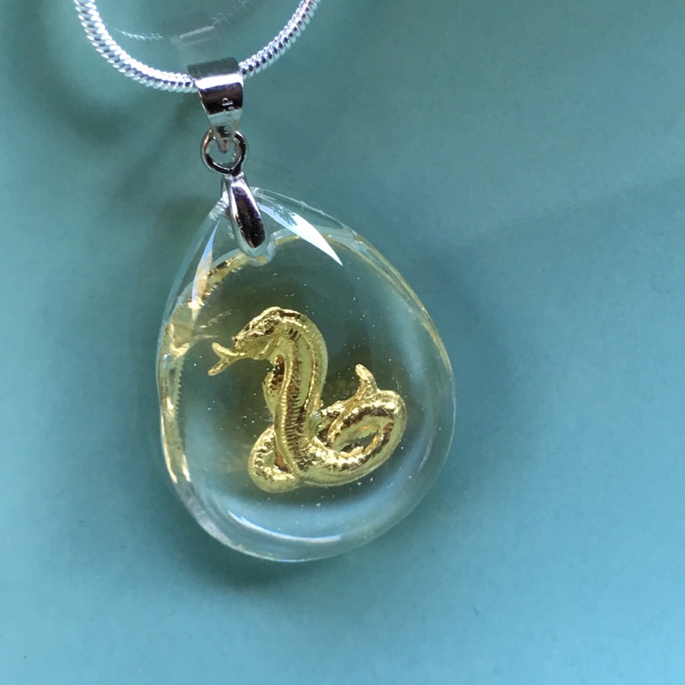 Golden snake 🐍 pendant on silver chain