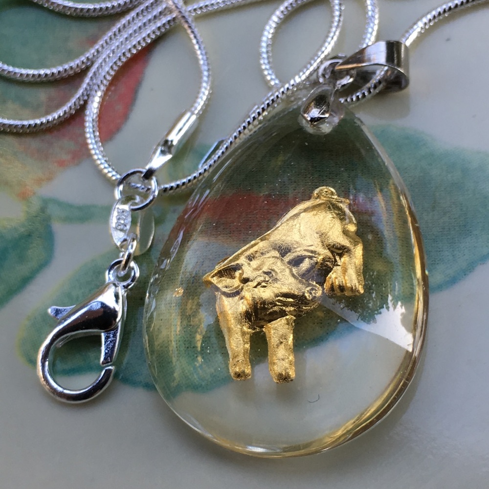 Golden pig 🐷 boar pendant on silver chain