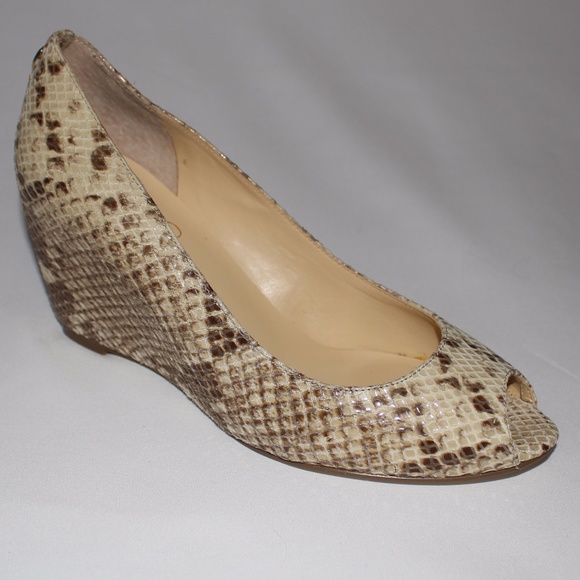 Ivanka Trump Peep-Toe Leather Snake Python Wedges - Picture 6 of 8