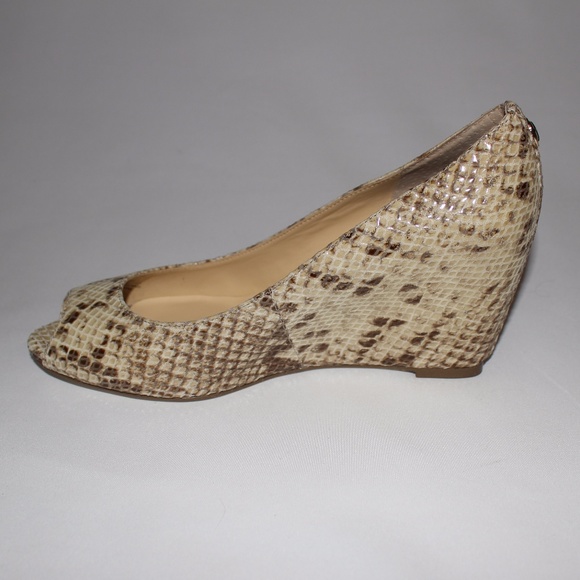 Ivanka Trump Peep-Toe Leather Snake Python Wedges - Picture 8 of 8