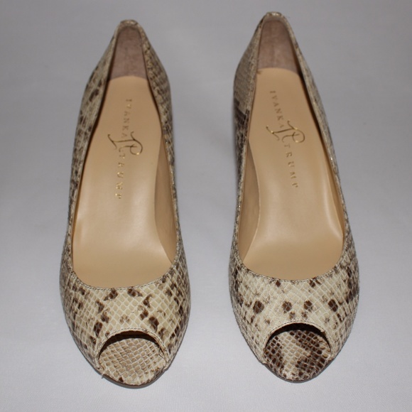 Ivanka Trump Peep-Toe Leather Snake Python Wedges - Picture 7 of 8