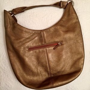 HOBO Leather Shoulder Strap Purse Gold/Khaki