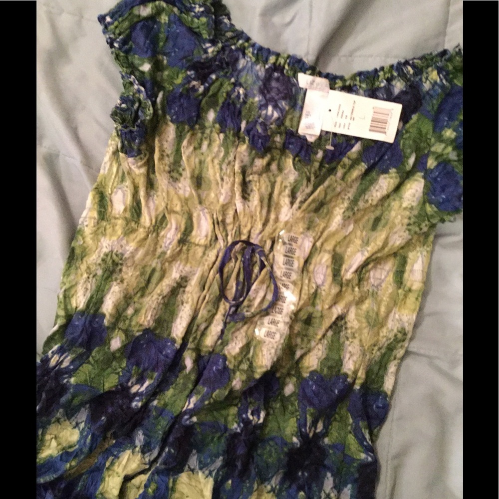 NWT Lizwear L BOHO Smock Top (Blue/Green Tie dye)
