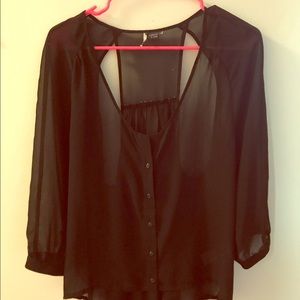 Black Cut Out Long Sleeve Blouse