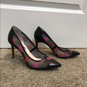 Black Heels with Lips Print