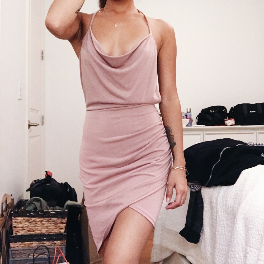 Strappy Cowl Neck Halter Dress