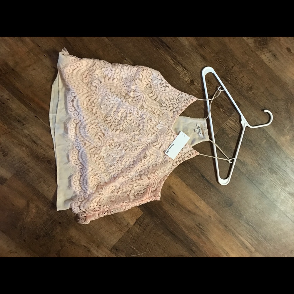Pink & Tan Lace Tank