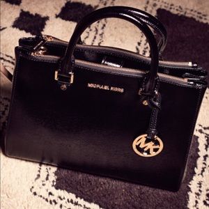 Michael Kors Sutton patten Leather Satchel Black