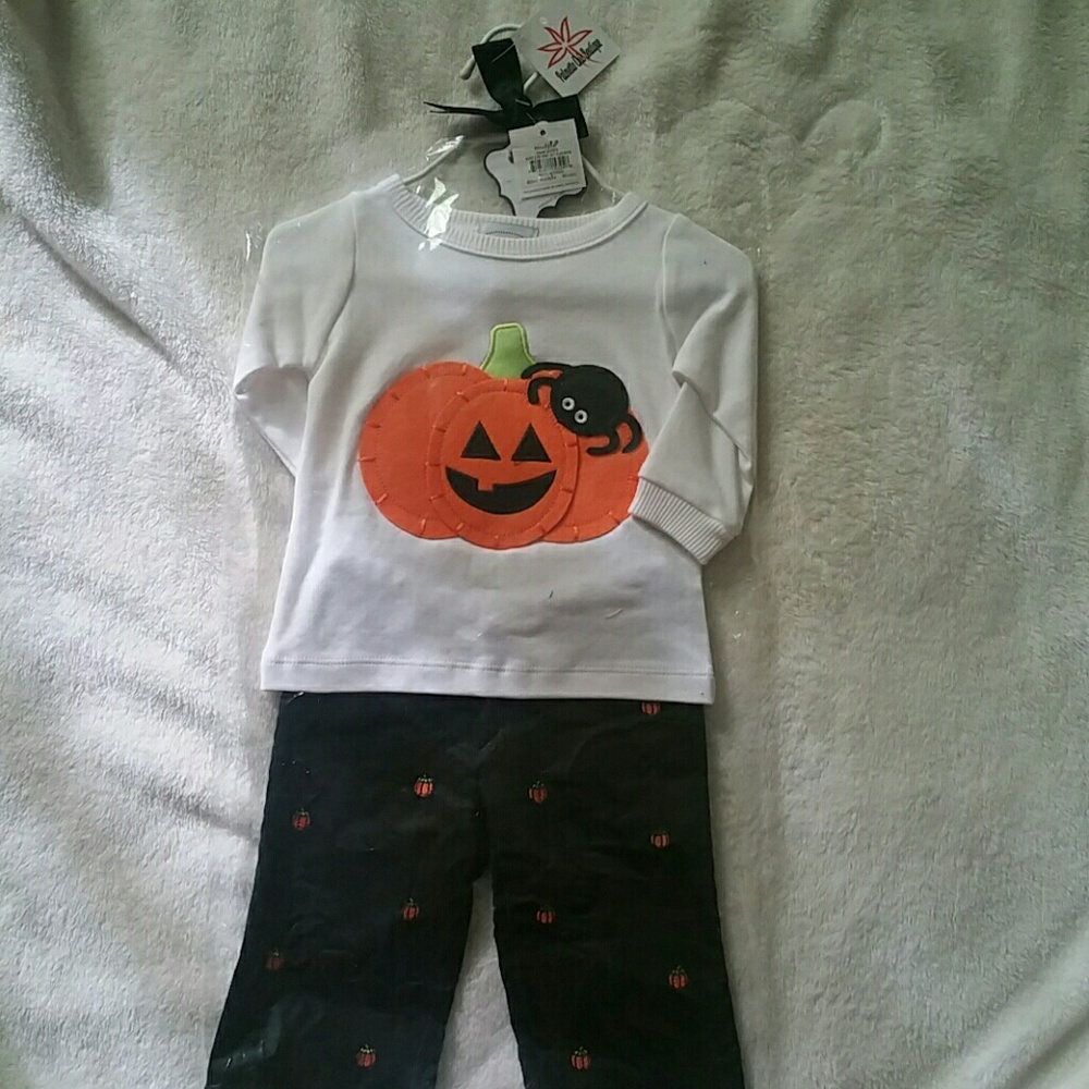 Nwt Baby boy Mud pie Halloween pumpkin outfit 0-6m