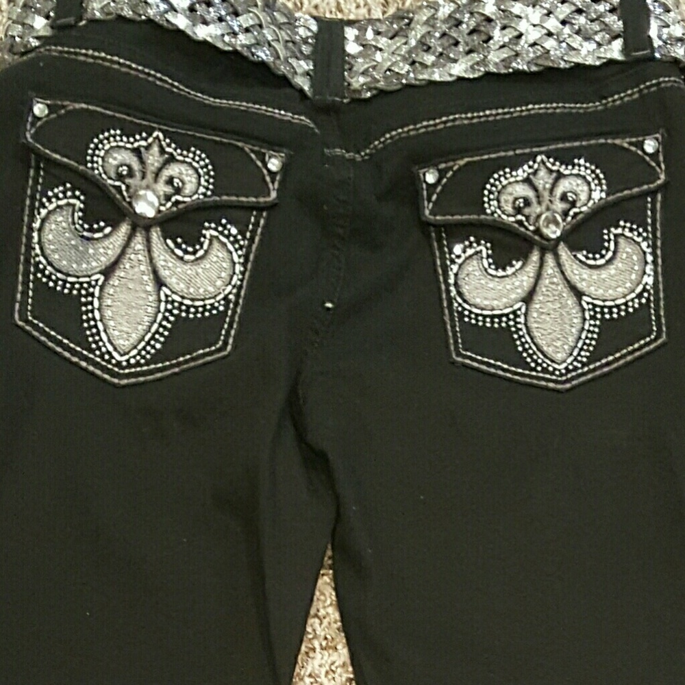 Lei black jeans glitter pockets and belt brand new