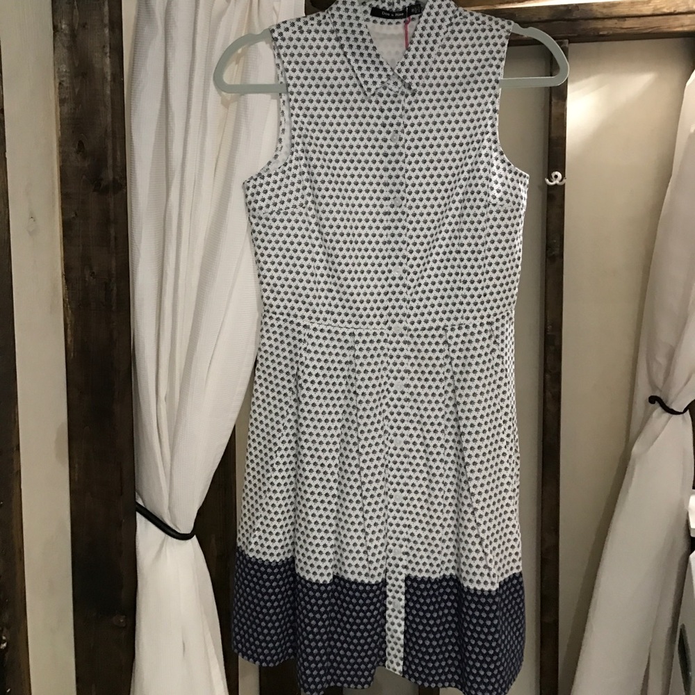 Navy and white pleated dress