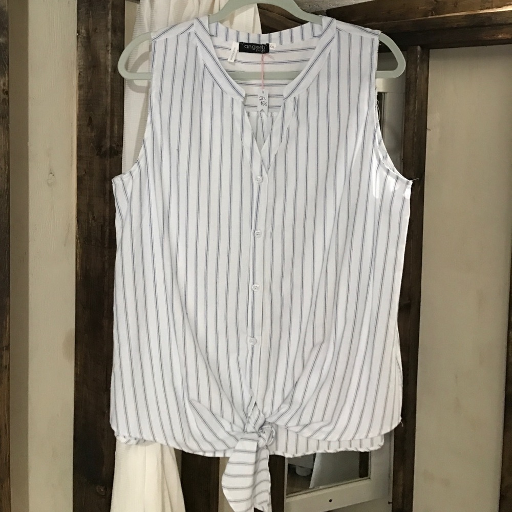 Blue and white striped tie top