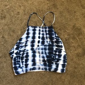 tie dye open back, high neck, tie back, crop top