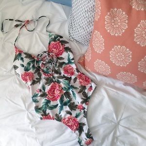 Floral Lace-Up Swimsuit, Sz Small