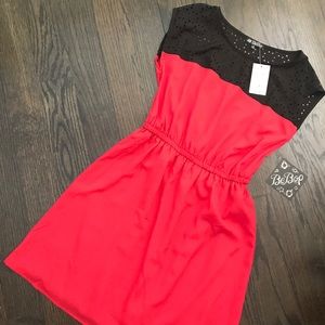 NWT Red & Black Colorblock Laser Cut Dress