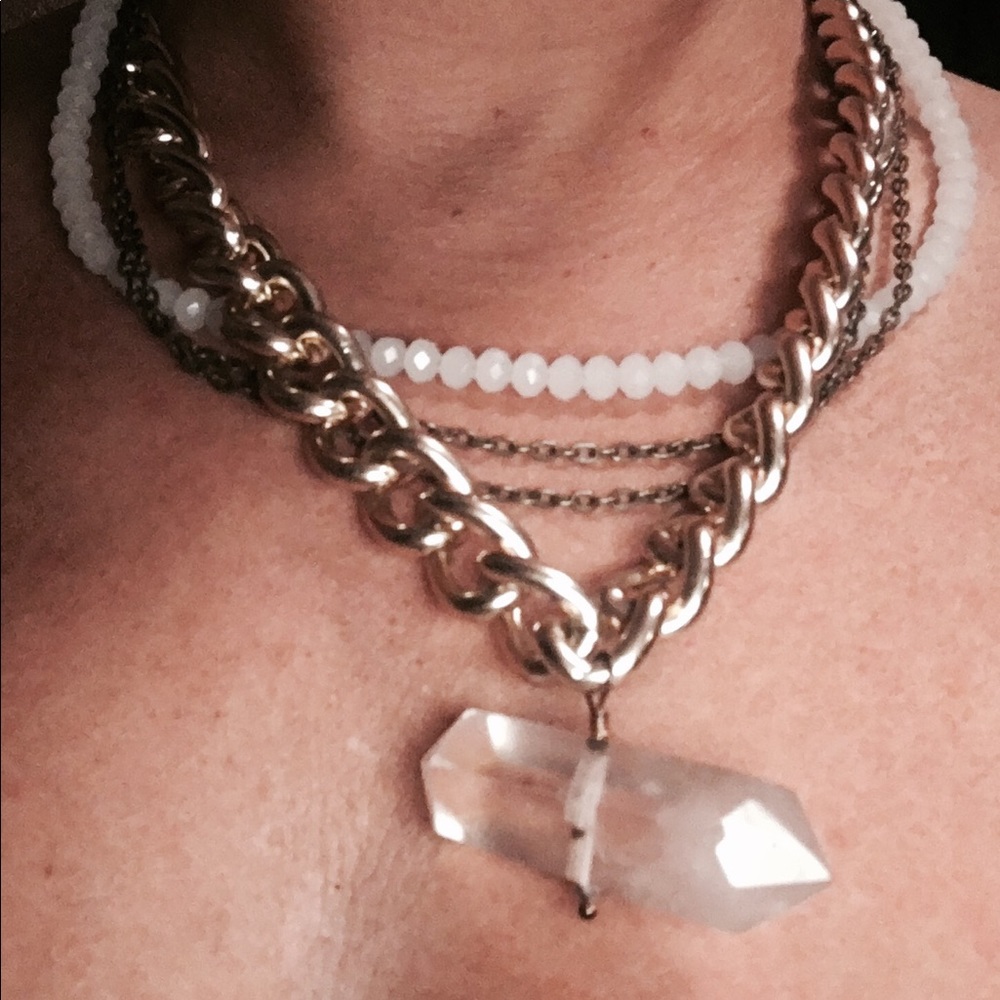 Healing Quartz crystal pendant  and gold chain