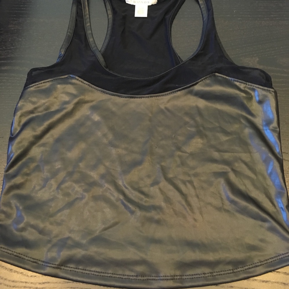 Leather crop top with mesh detail