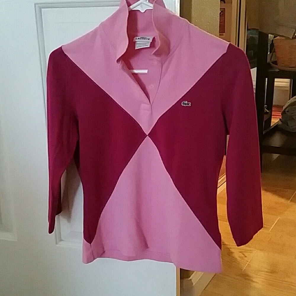 Lacoste collared shirt block pink and burgundy