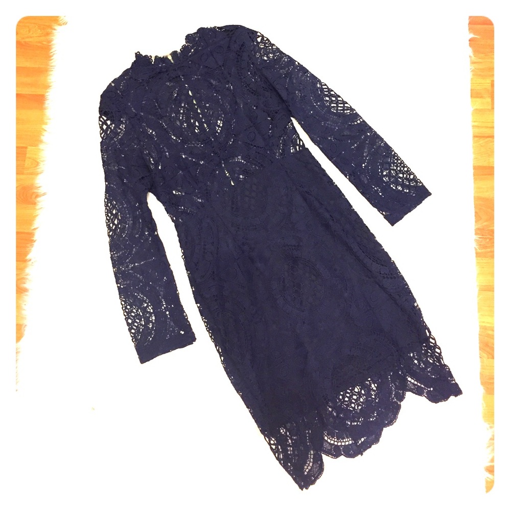 Hello Molly Navy Long Sleeve Lace Dress