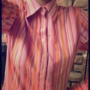 Eddie Bauer pink and orange stripped blouse