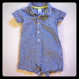 Blue and white checkered romper baby boy