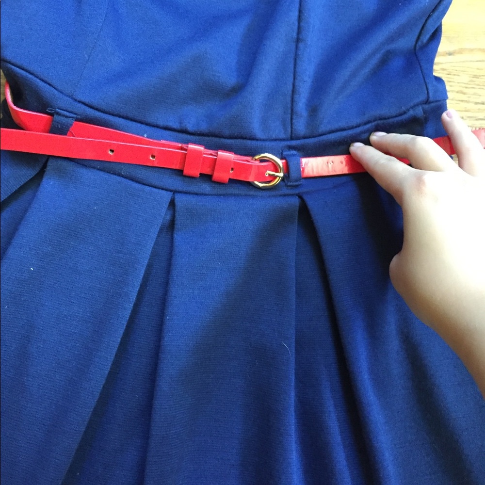Navy Blue Dress w/ red belt - Monteau - Picture 2 of 4